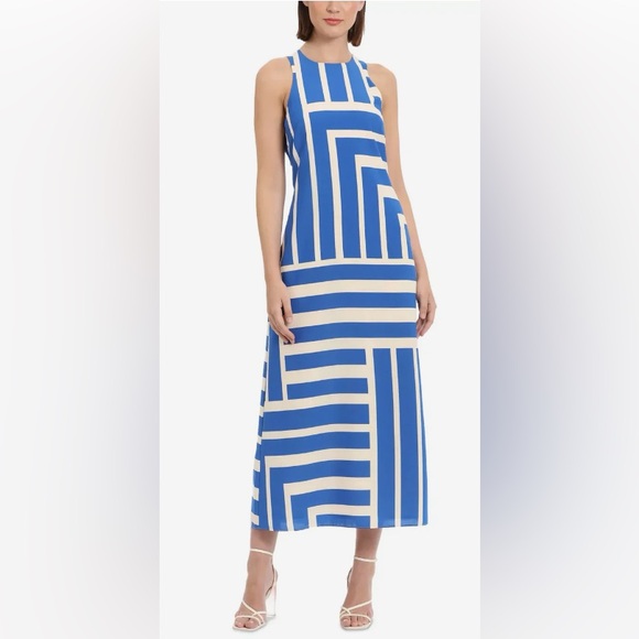 Donna Morgan Dresses & Skirts - Donna Morgan Blue & Cream Geo Striped Sleeveless  Midi/Maxi Dress: Size 8